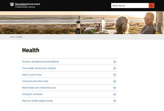 New Hub page Screenshot of the new health hub with information condensed to show headings and a plus sign.