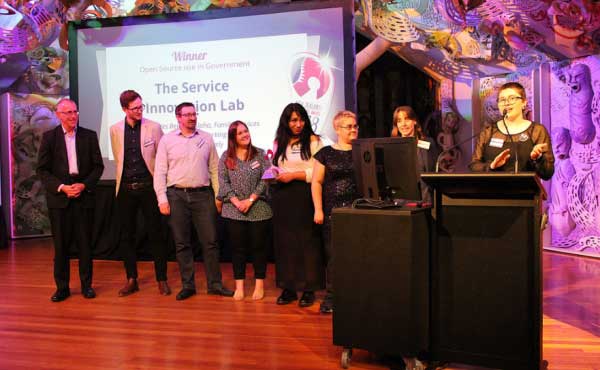 Open Source awards Photo of the team on stage at the awards.
